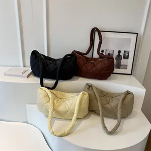 Quilted puffer hobo bags in four colors with rhombic patterns and thick straps