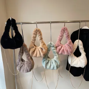 Sac bandoulière en fausse fourrure avec chaîne dorée en six couleurs tendance