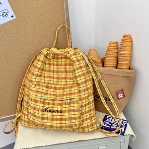Zaino a Coulisse Trapuntato Scozzese Vintage per Donna Borsa a Tracolla da Viaggio in Misto Cotone Leggera e Casual