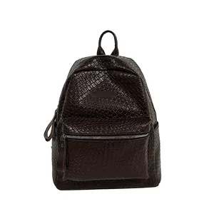 Minimalistischer gewebter dunkelbrauner Lederrucksack mit Reißverschluss vorne