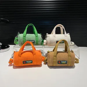 Borse a bauletto in velluto a coste verde, beige, arancione e marrone con tracolla regolabile
