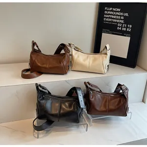 Collection of minimalist faux leather shoulder bags in brown, beige, black and coffee