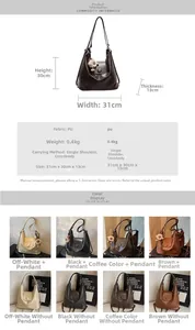 Size chart and color display of this large capacity PU leather tote bag for women