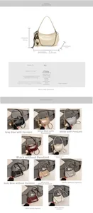 Detailed dimension chart for vintage PU leather crescent bag with 118cm shoulder strap