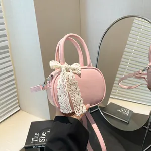 Women Mini PU Leather Crossbody Bag With Lace Bow Decor Small Square Handbag Sweet Girl Fashion Shoulder Bag For Daily Commute