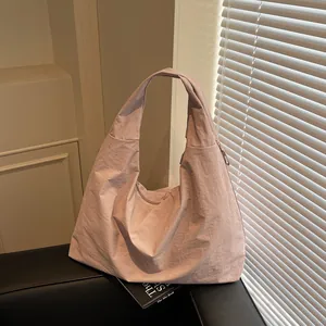 Women's Large Capacity Wrinkle Nylon Tote Bag Slouchy Shoulder Underarm Bag Fashion Casual Commuter Handbag Solid Color