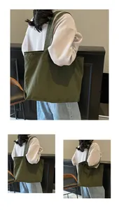 Detailansicht des robusten armee-grünen Canvas-Materials und der langen Schultergurte der Tasche