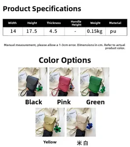Detailed size chart and multi-color options for the mini PU leather crossbody phone bag