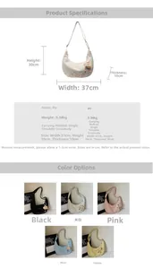 Spécifications de taille et options de couleurs pour le grand sac demi-lune chic