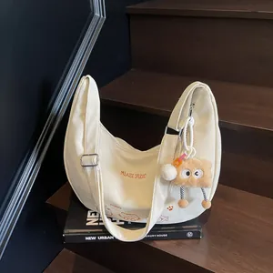 Sac à Épaule Hobo en Cuir PU Grande Capacité pour Femmes Broderie Chat Dessin Animé Sac Bandoulière Demi-Lune Décontracté Voyage Main
