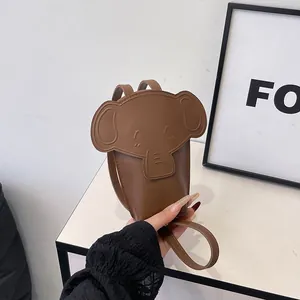 Cute brown elephant shaped mini crossbody phone bag in soft PU leather with strap