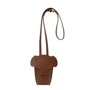 Cute dark brown elephant-shaped crossbody phone bag made of premium PU leather
