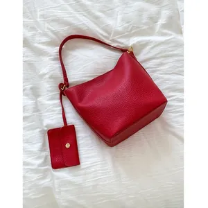 Sac Seau Femme Minimaliste en Simili-cuir PU Texture Litchi Sac à Main Bandoulière Avec Sous-pochette Assortie Fourre-tout