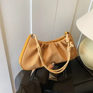 Fashion PU Leather Pleated Underarm Bag Women Cloud Bag Woven Texture Rope Knot Strap Shoulder Crossbody Bag Korean Style Trend