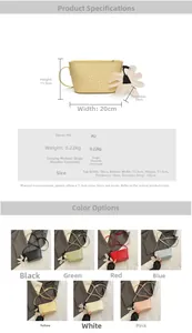 Tableau des tailles et dimensions du sac seau en cuir PU tressé montrant six options de couleur