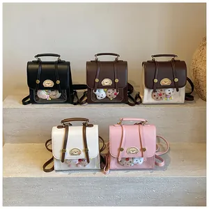 Mini sacs à dos en cuir PU avec fenêtre transparente et badges de personnages mignons