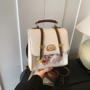 Sac à Dos Mini Itabag pour Femme Mode Broderie de Chien Mignon Cuir PU Fenêtre Transparente Sac à Bandoulière de Voyage Multifonctionnel Décontracté
