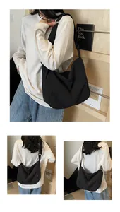 Macro shot of waterproof black nylon hobo bag with adjustable strap and hidden zip pocket