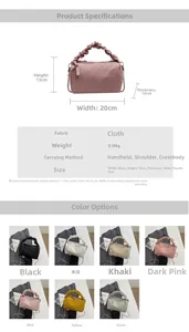 Spécifications de taille et détails du tissu pour sac à main plissé élégant
