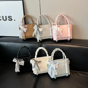 Sacs seau élégants pour femmes avec anses tressées et charm noeud en dentelle multicolore