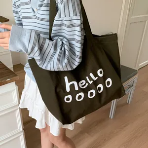 Women Casual Canvas Tote Bag Large Capacity Letter Print Shoulder Bag Artistic Simple Style Daily Commuting Handbag