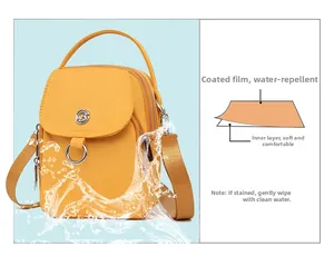 Waterproof yellow nylon mini bag showing three-layer zipper and splash-proof fabric detail