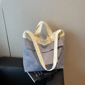 Borsa tote a righe blu e bianche di grande capacità per ufficio e università
