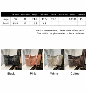Detailed size chart for large tote and small pouch with precise PU bag dimensions