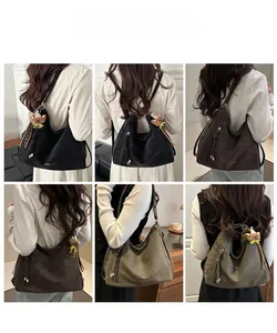 Collage of leather tote bags in various colors shown on model in different styles
