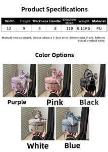 Detailed size specifications for quilted mini chain bag with scarf handle and metal strap