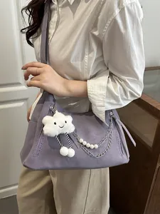 Damen Nylon Schultertasche Große Kapazität Hobo Tasche Mit Künstliche Perlen Metallkette Wolken Anhänger Casual Umhängetasche Für Den Alltag