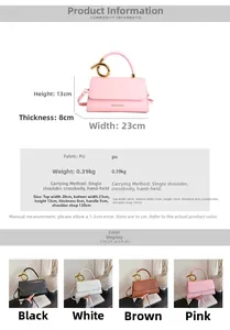 Size guide for minimalist PU leather shoulder bag showing 23x13x8cm dimensions and weight