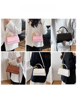Collage of chic crossbody bags in pink black brown and white with golden metal handles