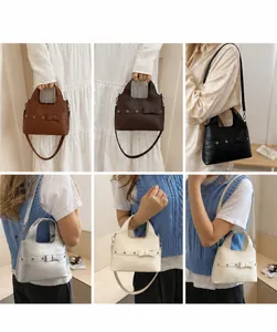 Modell-Fotoset retro Beuteltaschen in Braun, Silber und Weiß zur Ansicht der Größe und Passform