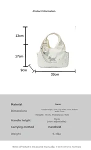 Spécifications de taille pour sac à main blanc en polyester avec motifs chien et étoile