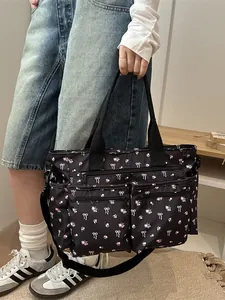 Bloemenprint tote bag voor dames met meerdere ritszakken en afneembare schouderriem