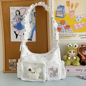 Damen Sternenmuster Ita Bag Transparentes Fenster Umhängetasche Mit Rüschenriemen Süße Japanische Anime Umhängetasche Handtasche