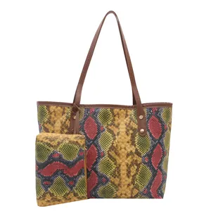 Ensemble sac cabas à imprimé serpent tendance avec patchwork de similicuir multicolore