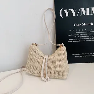 Borsa a Tracolla in Paglia Intrecciata per Donna Estate Spiaggia Vacanza Borsa Messenger Con Cerniera Casual Borsa Sottoascellare