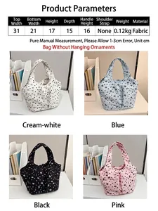Tabla de tallas con dimensiones para el bolso de mano ligero de tela floral
