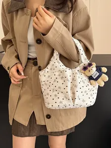 Borsa a Mano Dolce in Stile Coreano con Fiocco Floreale Borsa Tote in Tessuto a Bolle Seersucker Leggera per Donna