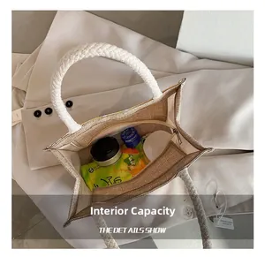 Internal capacity of linen tote bag with cotton rope handles showing daily essentials
