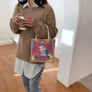 Minimalist linen tote bag with artistic bubble-blowing opera illustration and hemp handles