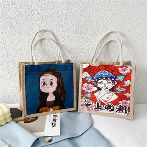 Elegante borsa tote in tela con stampe artistiche Monna Lisa e Opera di Pechino