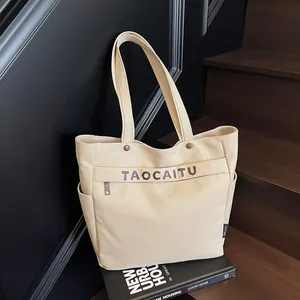 Borsa Tote in Tela da Donna a Grande Capacità Casuale Stampa di Lettere Borsa a Spalla per Università Scuola Pendolare Moda Chiusura a Cerniera