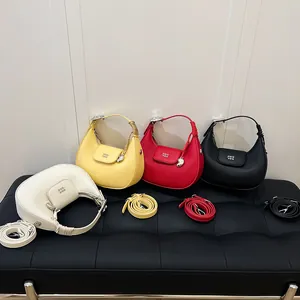 Borsa a tracolla vintage in pelle litchi nei colori crema, giallo, rosso e nero