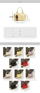 Size chart and dimensions for the retro PU leather bowling bag in multiple colors