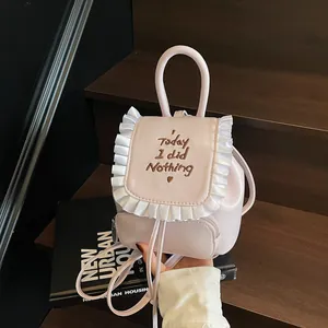 Mini sac à dos rose chic avec broderie de lettres et bordure volantée pour femme