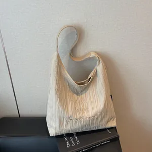 Borsa Tote da Donna Grande Capacità Pieghettata Live Laugh Love And Bread Ricamo Tessuto Borsa a Spalla Moda Casual Quotidiana Borsa a Mano