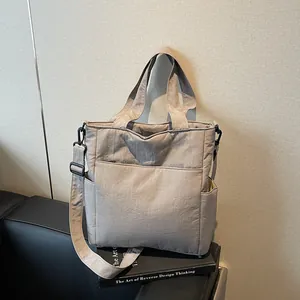 Borsa Tote in Nylon da Donna Grande Capacità Casual Tinta Unita Borsa a Mano Tracolla Con Cinturino Regolabile per Lavoro Viaggio